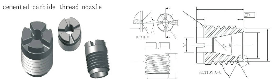 OEM Customized Non-Standard Factory High Wear Resistant PDC Cemented Tungsten Carbide Thread Nozzle for Oil Gas Mining Industry Brill Bit